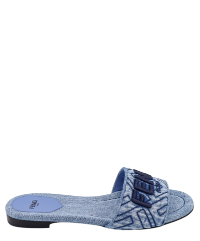 Shop Fendi Signature Sandals In Blue