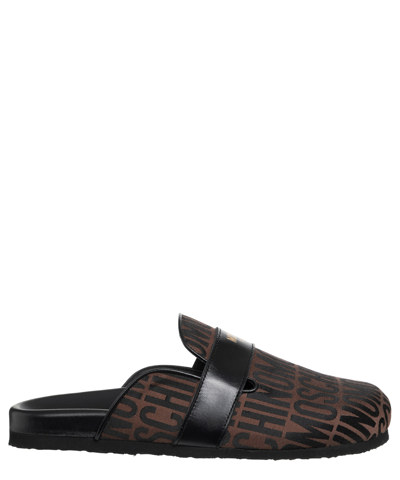 Shop Moschino Logo Slippers In Brown