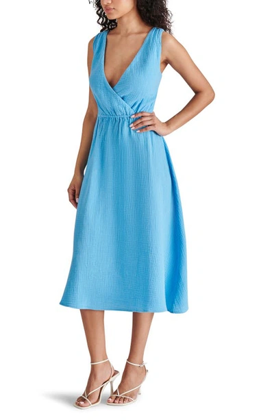 Shop Steve Madden Cotton Gauze Midi Dress In Azure Blue