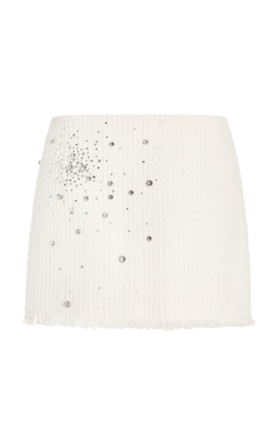 Shop Des_phemmes Exclusive Crystal-embellished Cotton Tweed Mini Skirt In White