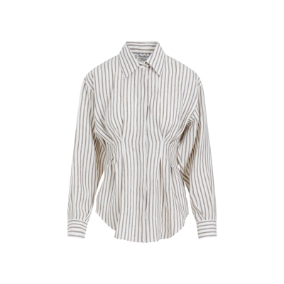 Shop Max Mara Striped Collared Long-sleeve Shirt In Bianco