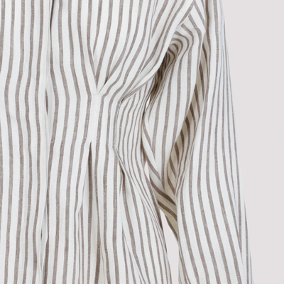 Shop Max Mara Striped Collared Long-sleeve Shirt In Bianco