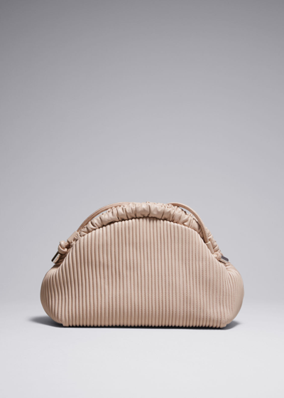 Shop Other Stories Pleated Leather Clutch Bag In Beige