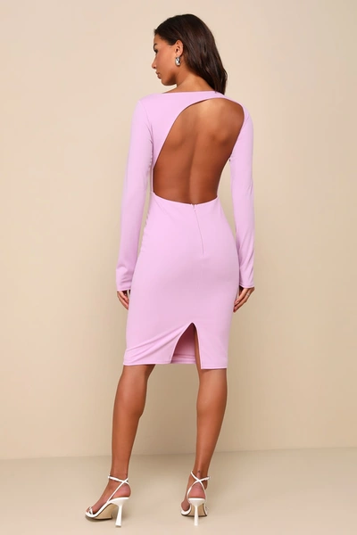 Shop Lulus Flirty Perspective Lilac Long Sleeve Cutout Bodycon Midi Dress