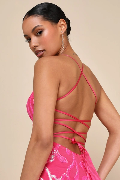 Lulus Perfect Enchantment Hot Pink Sequin Lace-up Mermaid Maxi Dress In Hot Pink