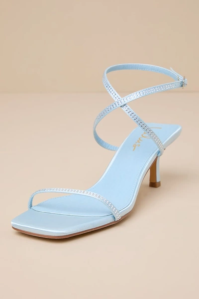 Lulus Zerline Powder Blue Rhinestone Ankle Strap Low Heel Sandals In Powder Blue