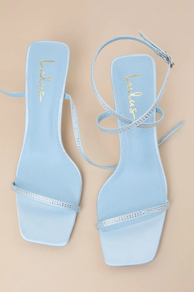 Lulus Zerline Powder Blue Rhinestone Ankle Strap Low Heel Sandals In Powder Blue