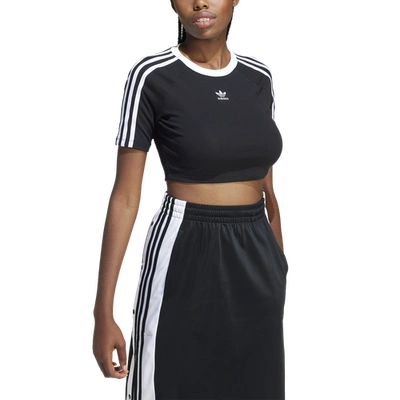 Shop Adidas Originals Womens  3 Stripe Baby T-shirt In White/black
