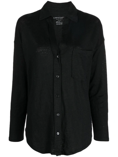 Shop Majestic Filatures 3/4 Sleeve Linen Shirt In Black