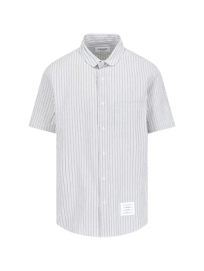 Thom Browne Striped Cotton Shirt In Silver