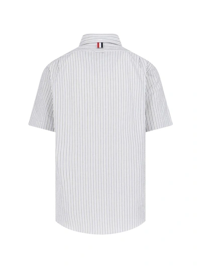 Thom Browne Striped Cotton Shirt In Silver