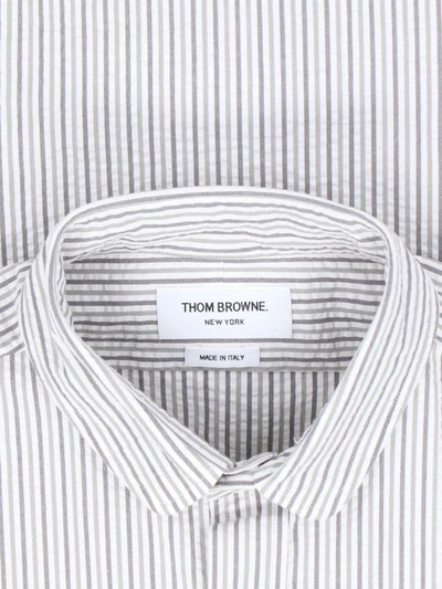Thom Browne Striped Cotton Shirt In Silver