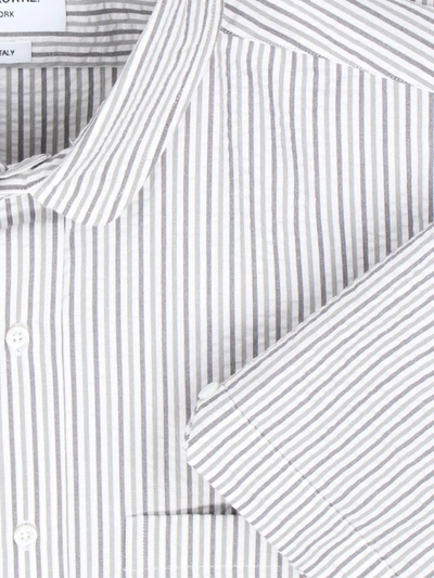 Thom Browne Striped Cotton Shirt In Silver