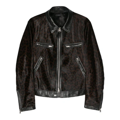 Shop Tom Ford Leather Jackets In Black/brown