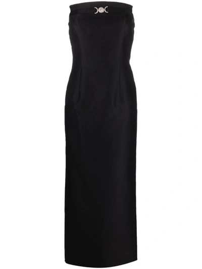Shop Versace Wool And Silk Blend Long Pencil Dress In Black