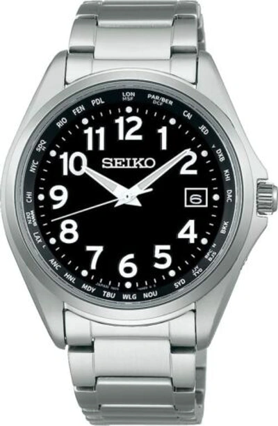 Pre-owned Seiko Selection Sbtm329 Black Dial Titanium Solar Atomic Radio Men Watch In Box