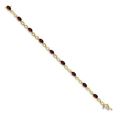 Pre-owned Infinity Real 14kt Yellow Gold Garnet And Diamond  Chain Bracelet; 7 Inch