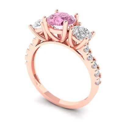 Pre-owned Pucci 2 Ct Round Cut Simulated 3 Stone Pink Stone Promise Wedding Ring 14k Rose Gold