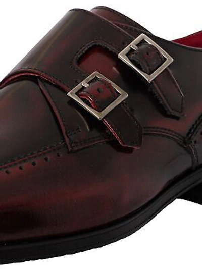 Pre-owned Jeffery West Men's Polished Leather Monk Shoes, Red