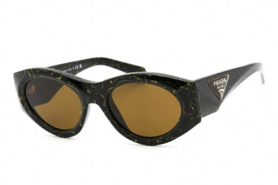 Pre-owned Prada Pr20zs 19d01t Black Yellow Marble/dark Brown 53-20-140 Sunglasses