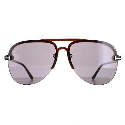 Pre-owned Tom Ford Ft1004-45a-62 Shiny Light Brown Sunglasses In Gray