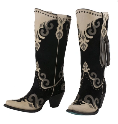 Pre-owned Lane Women's Royal Fringe Western Boot - Snip Toe - Lb0344d In Black