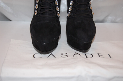 Pre-owned Casadei 39/8.5❤️$1300  High Heels Crystal Black Suede Leather Ankle Boots Bootie