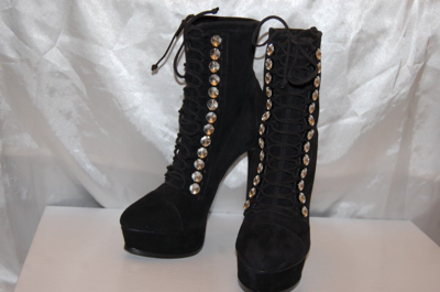 Pre-owned Casadei 39/8.5❤️$1300  High Heels Crystal Black Suede Leather Ankle Boots Bootie