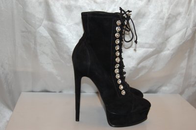 Pre-owned Casadei 39/8.5❤️$1300  High Heels Crystal Black Suede Leather Ankle Boots Bootie