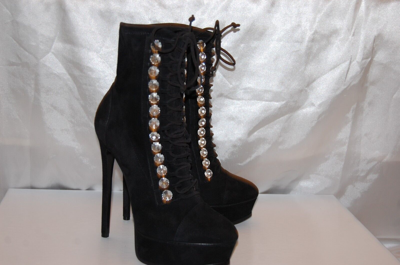 Pre-owned Casadei 39/8.5❤️$1300  High Heels Crystal Black Suede Leather Ankle Boots Bootie