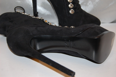 Pre-owned Casadei 39/8.5❤️$1300  High Heels Crystal Black Suede Leather Ankle Boots Bootie