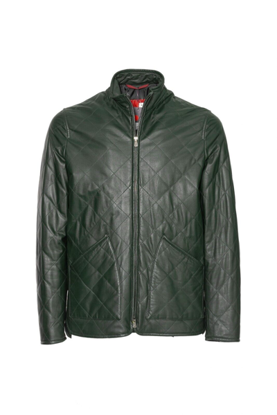 Pre-owned Isaia 5800$  "aqualeather" Noble Green Quilted Jacket Coat Calfskin 40 Us / 50 Eu