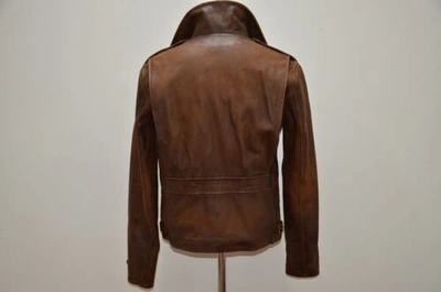 Pre-owned Ralph Lauren Polo  M41 Distressed Brown Biker Leather Jacket