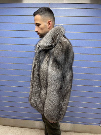 Pre-owned Fox Luxury Full Skin Crystal  Fur Men Coat Real Fur Jacket Big Collar Crystal In Brown
