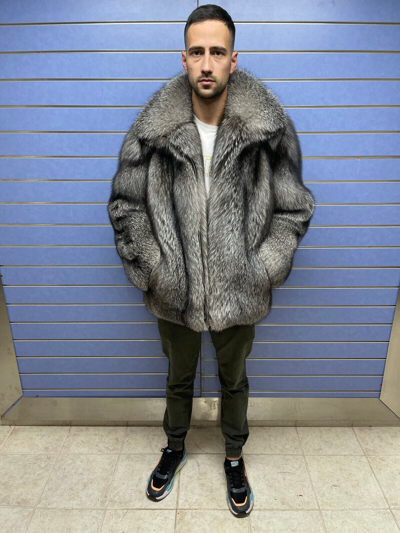 Pre-owned Fox Luxury Full Skin Crystal  Fur Men Coat Real Fur Jacket Big Collar Crystal In Brown