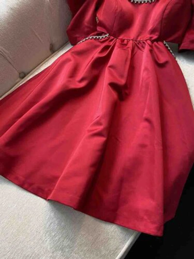 Pre-owned Handmade Custom Made To Order Puff Sleeve Scoop Neck Beaded A-line Dress Plus 1x-10x L718 In Red