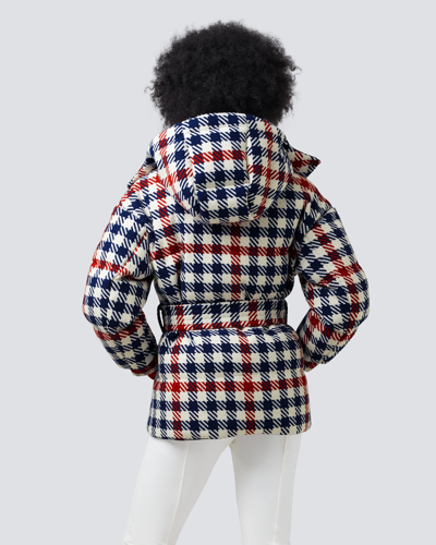 Pre-owned Perfect Moment 'star Gingham' Plaid Goose Down Ski Jacket Size M' Msrp $990 In White/red/blue