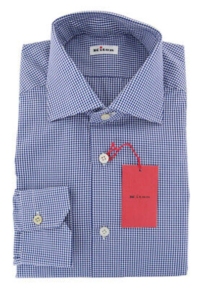 Pre-owned Kiton Blue Micro-check Cotton Shirt - Slim - 18/45 - (23)