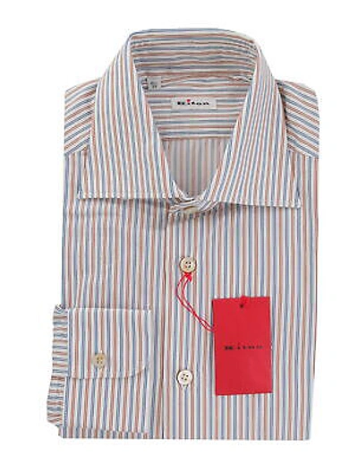 Pre-owned Kiton $600  Blue Striped Cotton Shirt - Slim - (kt1122232)