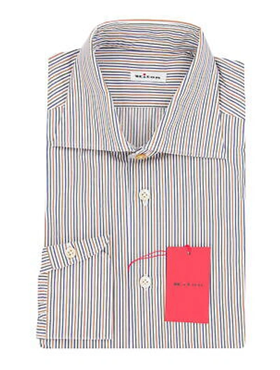 Pre-owned Kiton Blue Striped Cotton Shirt - Slim - (kt11302321)