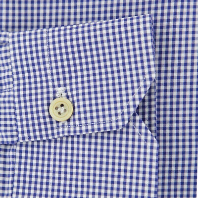 Pre-owned Kiton Blue Micro-check Cotton Shirt - Slim - 18/45 - (23)