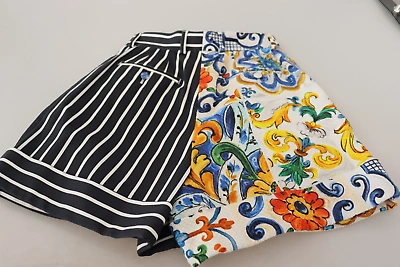 Pre-owned Dolce & Gabbana Majolica High Waist Designer Bermuda Shorts In Multicolor