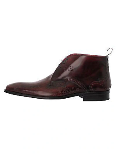 Pre-owned Jeffery West Men's Polished Leather Detail Brogue Shoes, Red