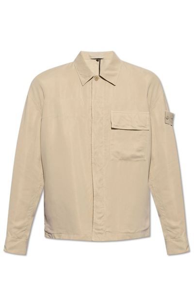 Shop Stone Island Collared Buttoned Shirt In Beige