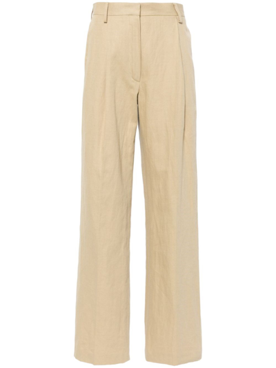 Shop Dries Van Noten Linen And Cotton Blend Trousers In Neutrals