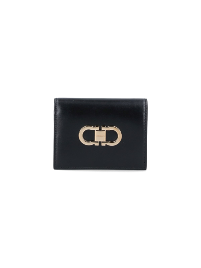 Shop Ferragamo Compact Wallet "gancini" In Black  