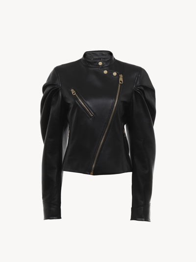 Shop Chloé Asymmetrical Biker Leather Jacket Black Size 4 100% Lambskin
