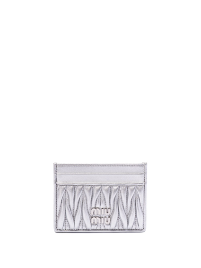Shop Miu Miu Matelassé Nappa Leather Card Holder In Metallic