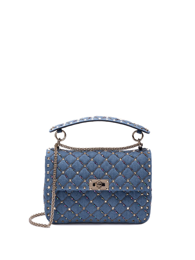 Shop Valentino `rockstud Spike` Medium Shoulder Bag In Blue