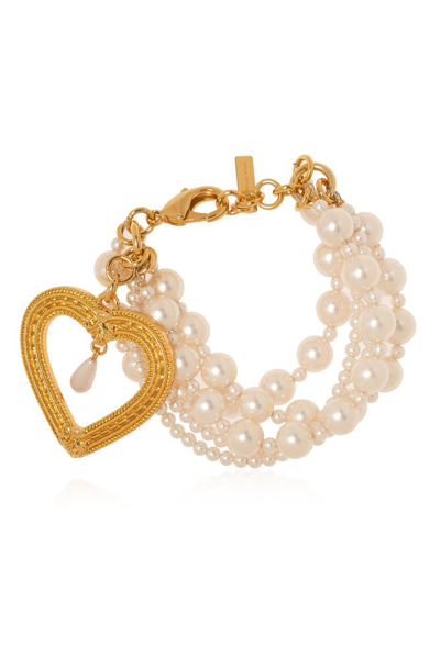 Shop Moschino Heart Charm Embellished Bracelet In Gold